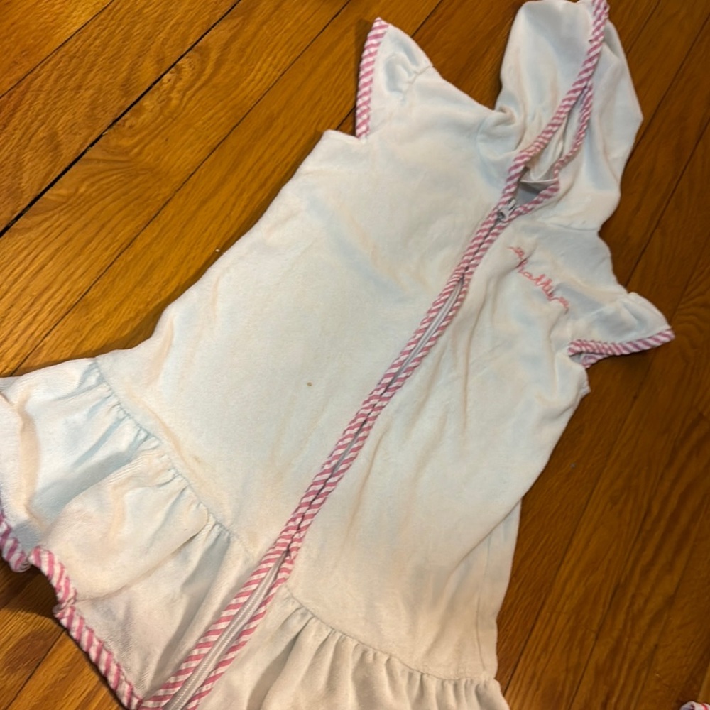 Kids Hooded One Piece in White and Pink w “Charlotte” monogram